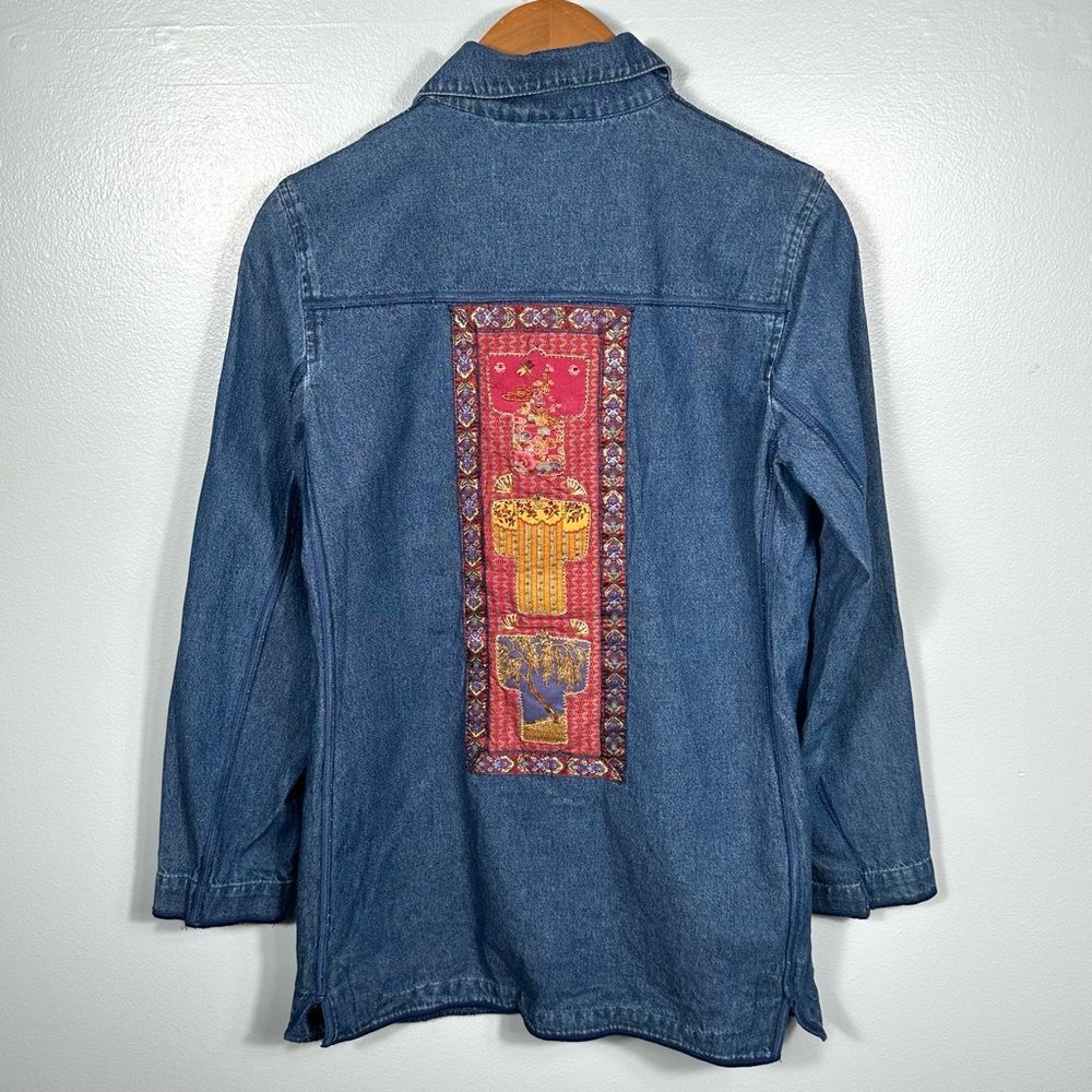 Harvé Benard By Benard Holtzman Denim Shirt Boho Dragon Fly Pockets Patch Size 4